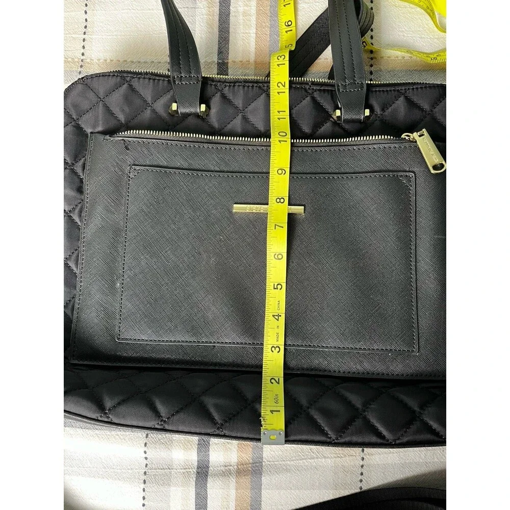 Steve Madden Laptop Book Bag Messenger Black Quilted Padded Logo Strap